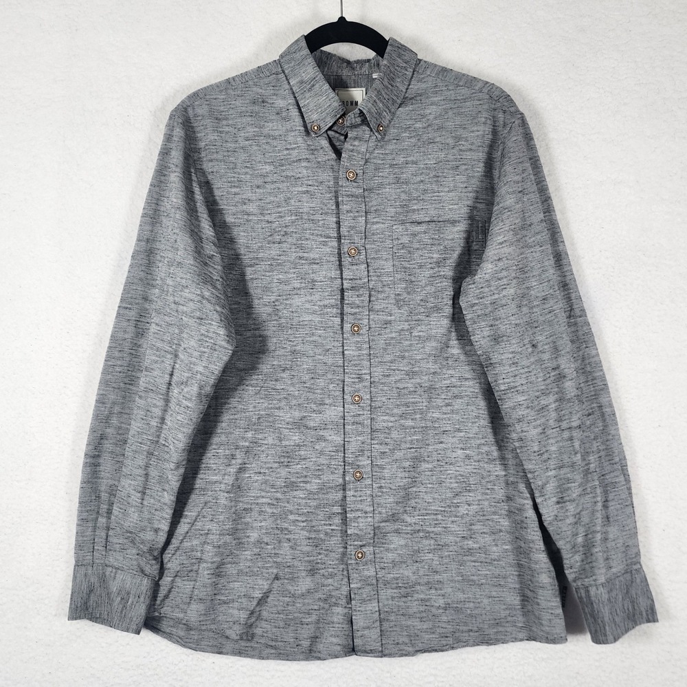 ROWM Men Grey Space Dye Button Down Shirt Sz M Long Sleeve Cotton Blend Workwear